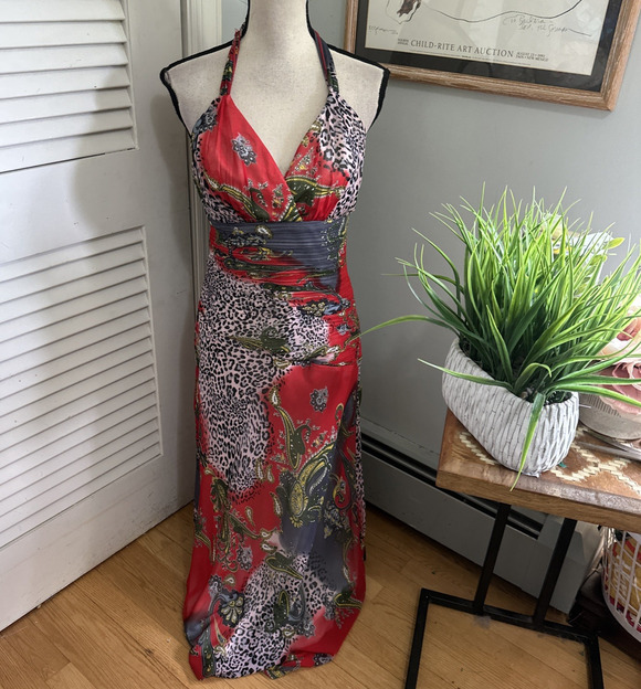 Ever-Pretty Dresses & Skirts - Ever Pretty Dress Womens 8 Red Mixed Print Maxi Ruched Chiffon Indie Sleaze Boho